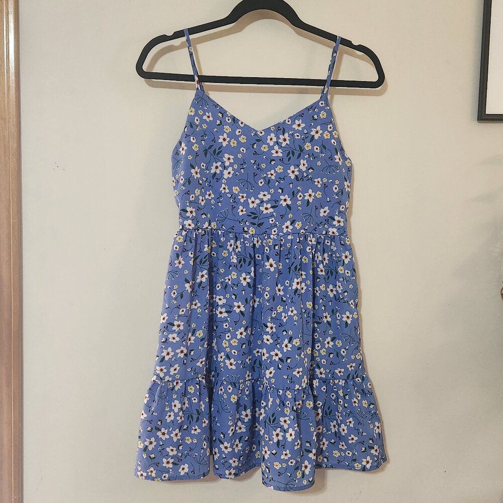 Shein Girls 11/12 Light Blue Ditsy Floral Shirred Back Ruffle Hem Slip Dress